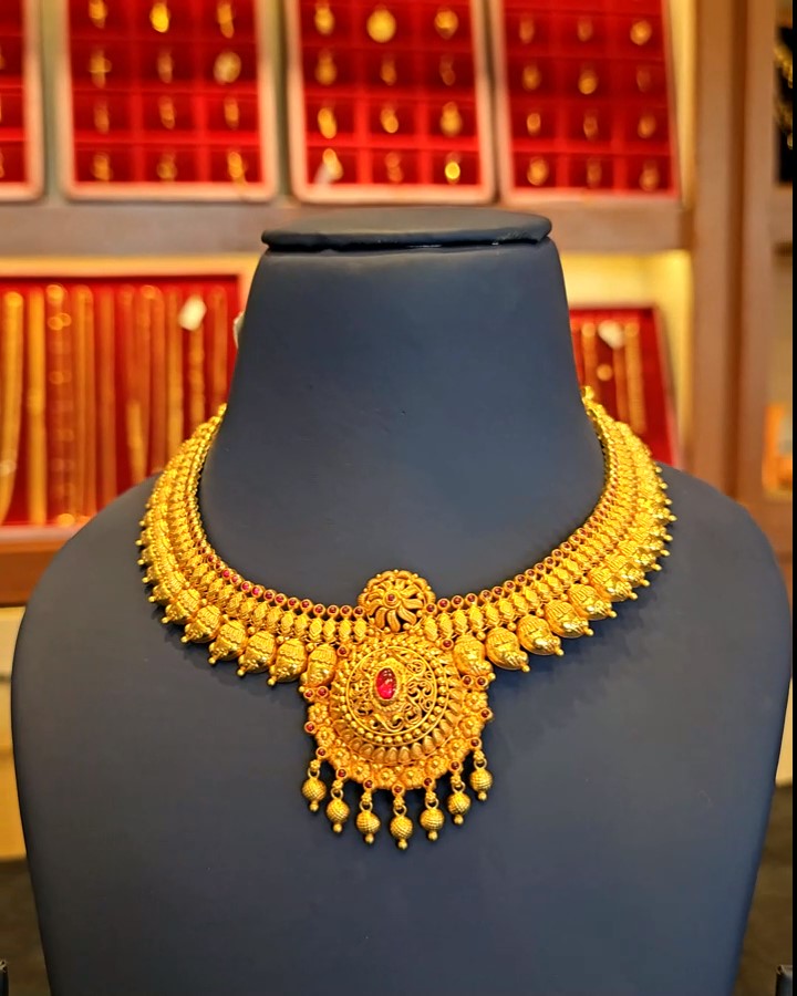 Buy 1 Gram Gold Forming Jewellery Bridal Necklace Design Online